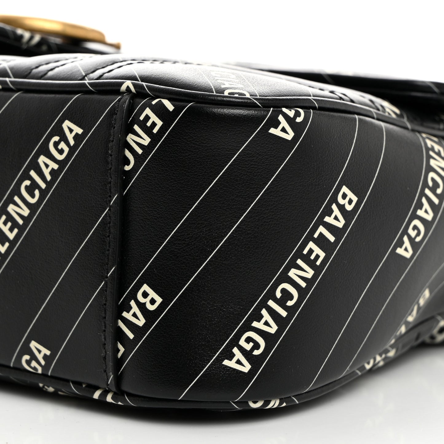 X BALENCIAGA Calfskin Matelasse Logo Print Small GG Marmont Shoulder Bag Black