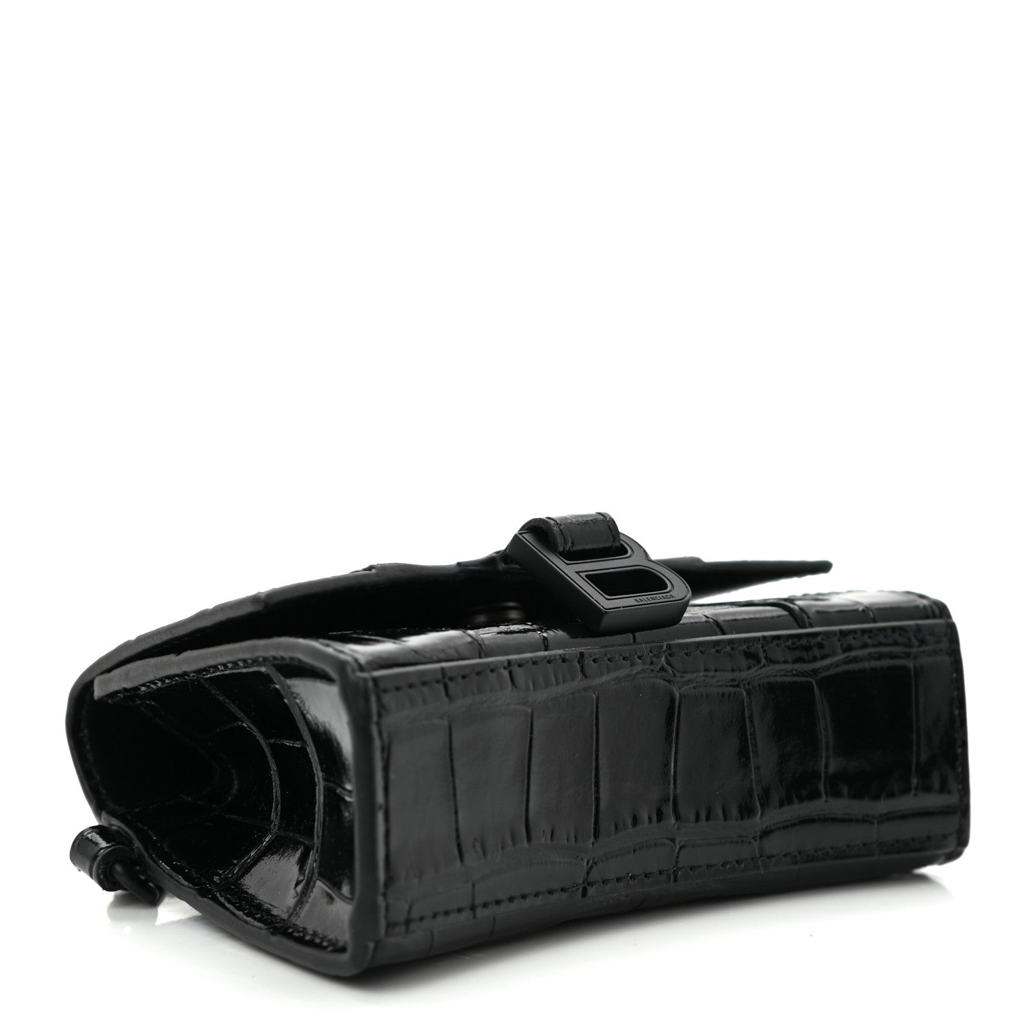 Balenciaga Shiny Calfskin Monochrome Crocodile Embossed Hourglass Chain Cardholder Black 3 of 5