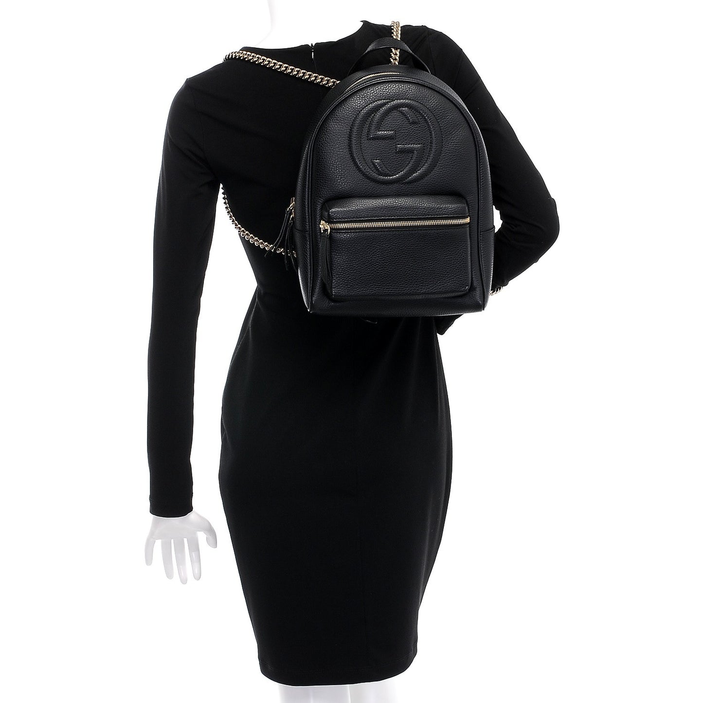 Pebbled Calfskin Soho Chain Backpack Black