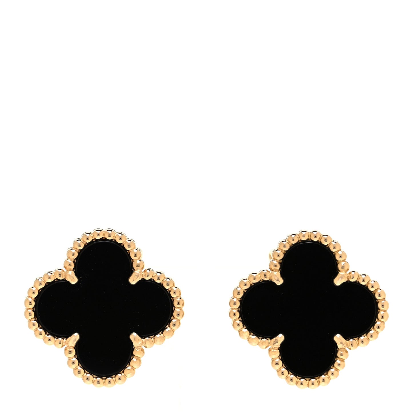 18K Yellow Gold Black Onyx Vintage Alhambra Earrings