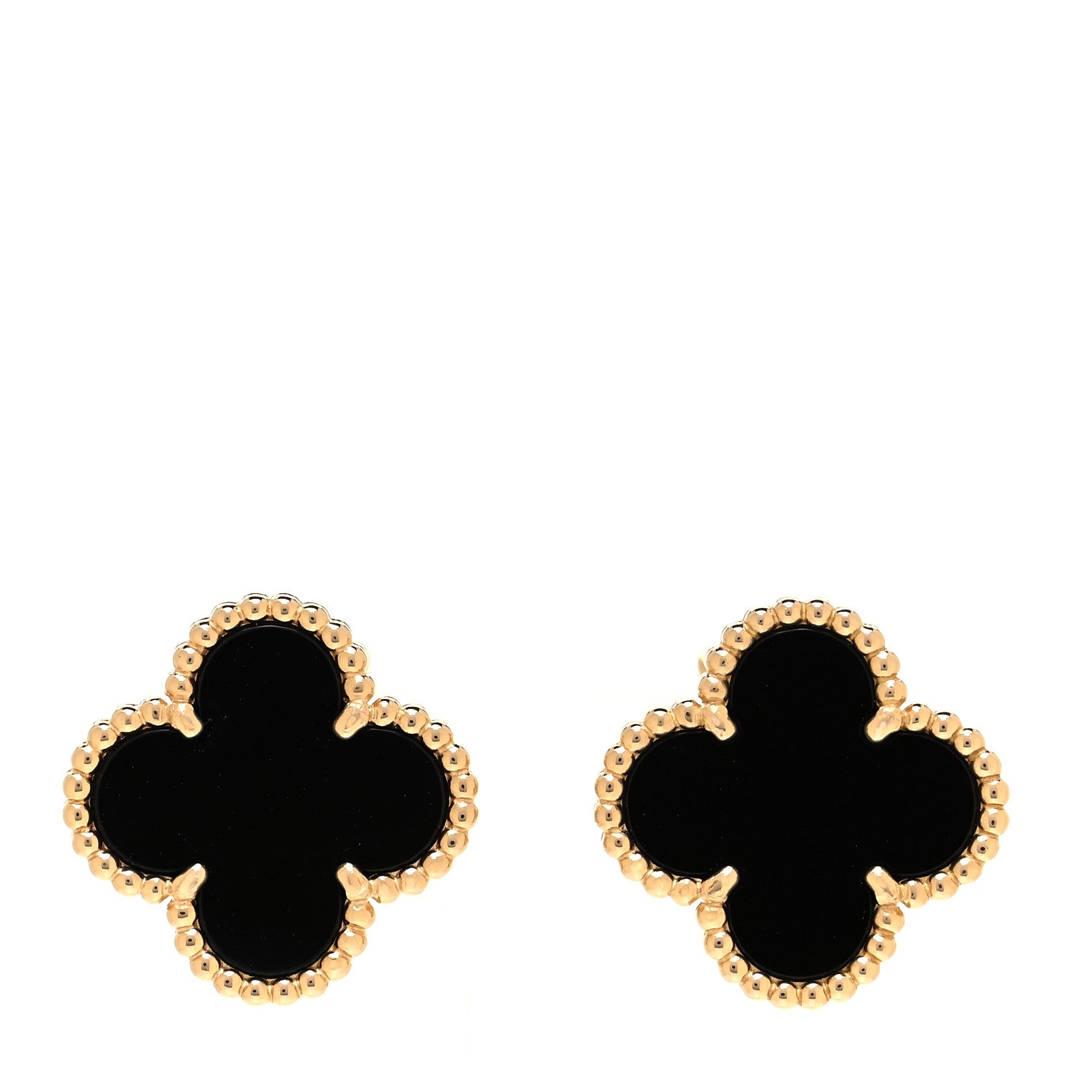 Van Cleef & Arpels 18K Yellow Gold Black Onyx Vintage Alhambra Earrings 1 of 5