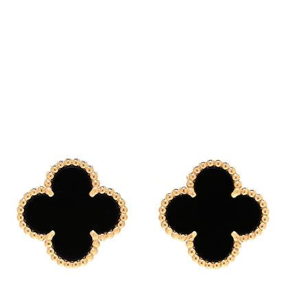 Van Cleef & Arpels 18K Yellow Gold Black Onyx Vintage Alhambra Earrings 1 of 5