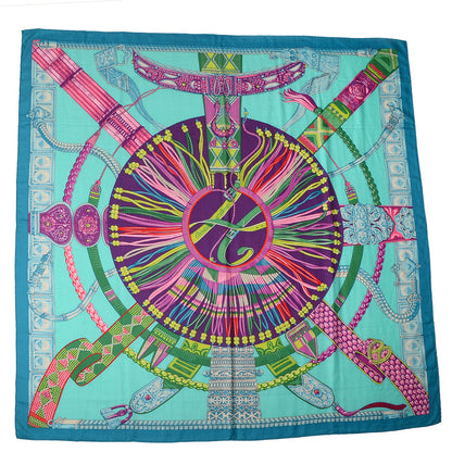 Hermes Cashmere Silk Ceintures et Liens Shawl 140 Aqua Violet Turquoise 2 of 5