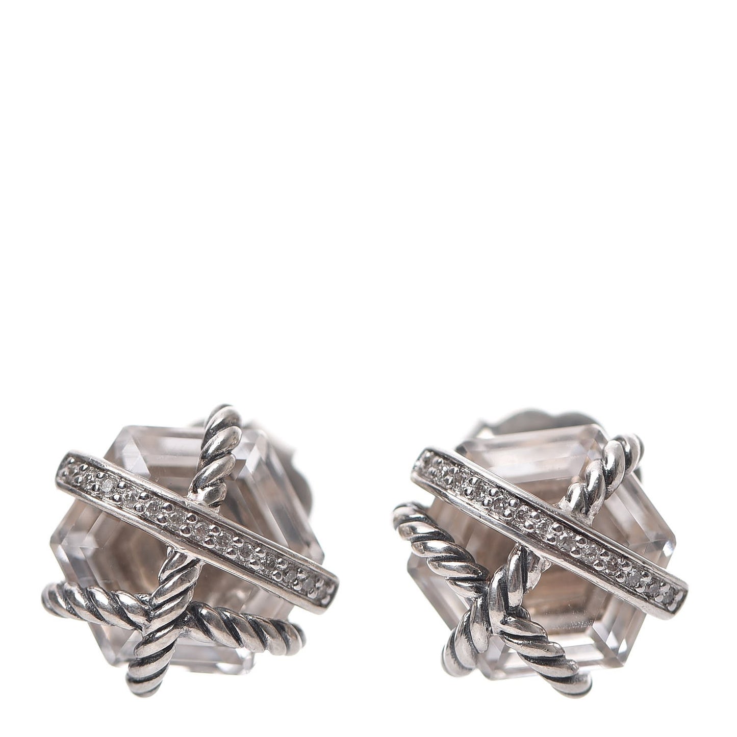 Sterling Silver Diamond Crystal 10mm Cable Wrap Earrings