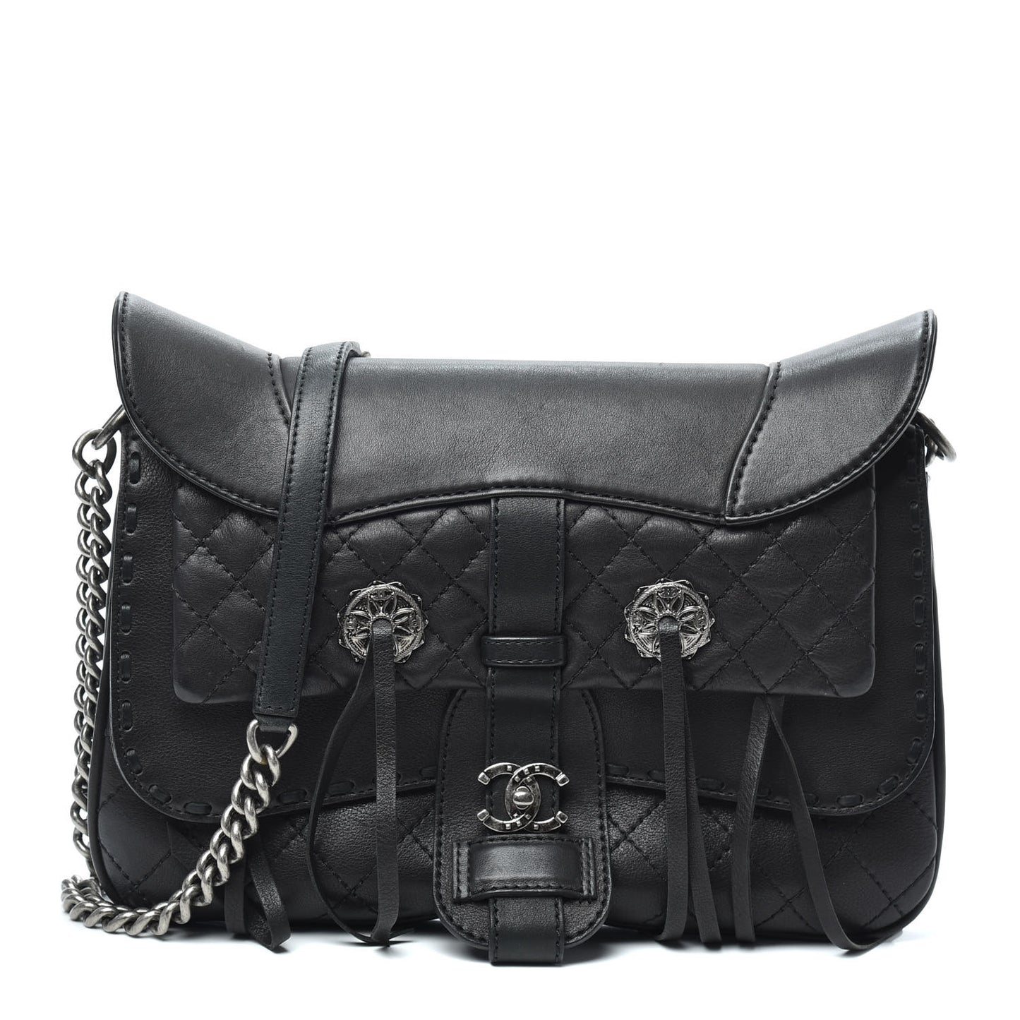 Calfskin Quilted Dallas Saddle Bag Black