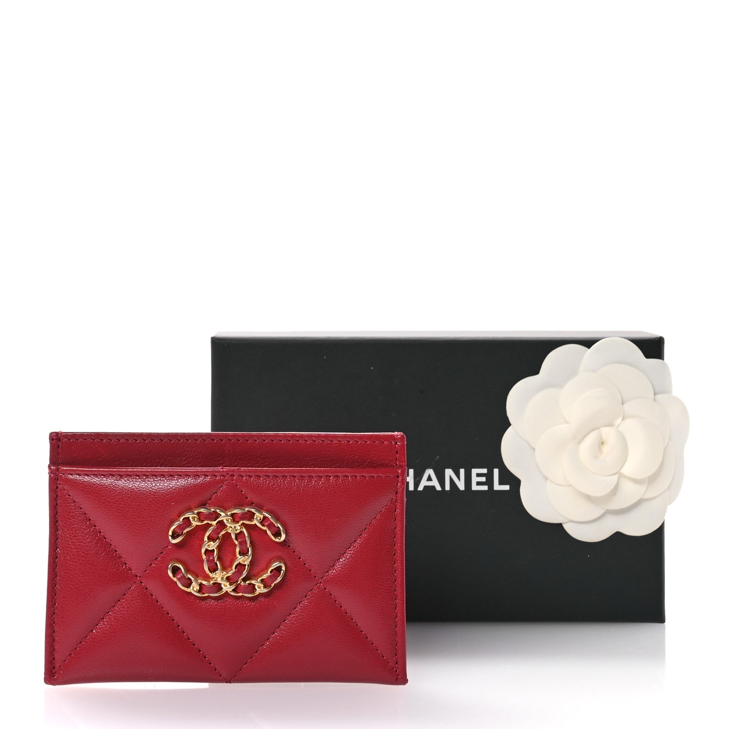 Shiny Goatskin Quilted Chanel 19 Card Holder