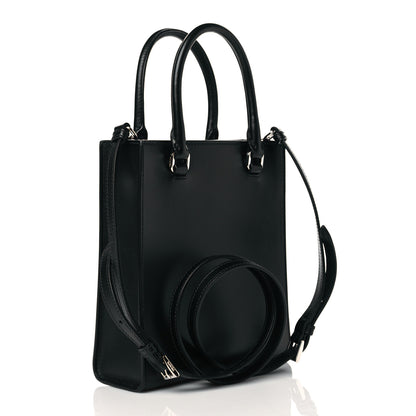 Prada Soft Calfskin Triangle Logo Embossed Small Double Handle Crossbody Tote Black 3 of 9