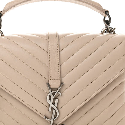 Saint Laurent Sheepskin Matelasse Chevron Monogram Medium College Bag Dark Beige 8 of 16