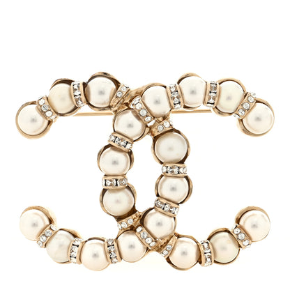 Chanel Pearl Crystal Nefertiti CC Brooch Gold 1 of 4