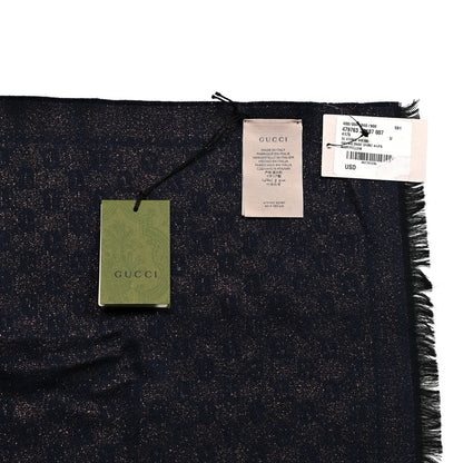 Gucci Wool Silk Jacquard GG Monogram Stenix Scarf Navy Yellow 5 of 5