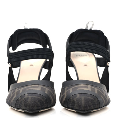 Fendi Technical Mesh FF Colibri 85mm Slingback Pumps 39 Black 2 of 7