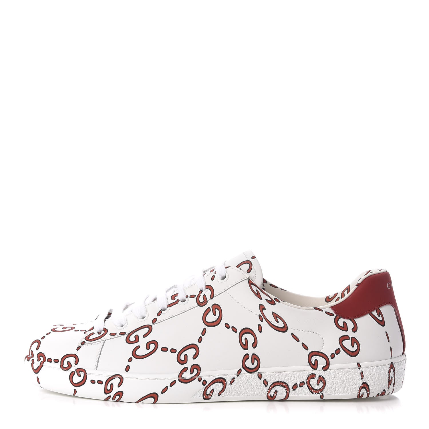 Gucci Calfskin GucciGhost Print Mens Ace Sneakers 10 White Hibiscus Red 1 of 9