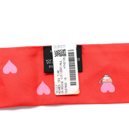 Hermes Silk Tea Time Twilly Rouge Vif Vert Multicolor 4 of 4