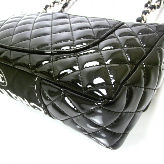 Patent Quilted Secret Label Medium Flap Black