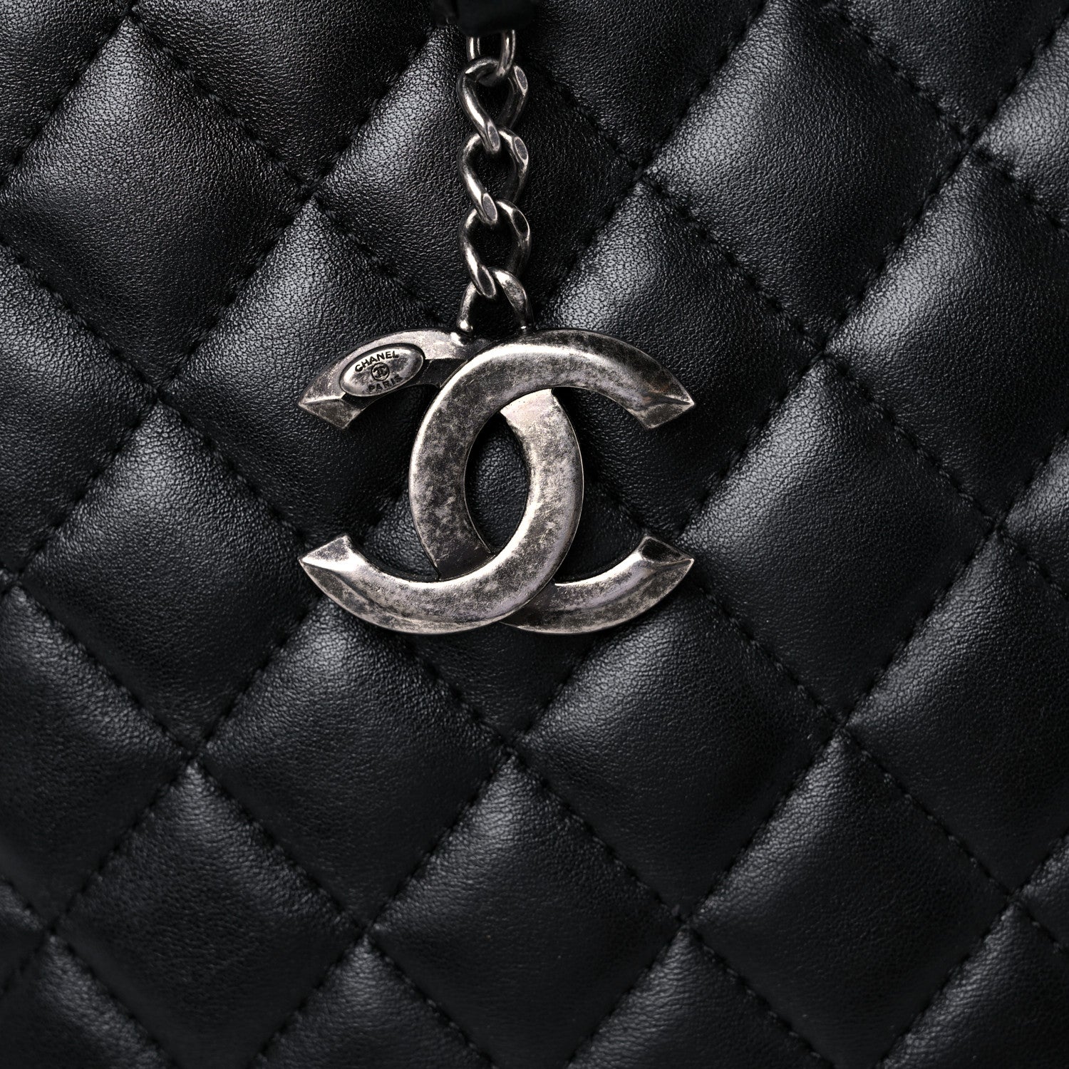 Chanel Lambskin Quilted Shopping Tote Black 12 of 14