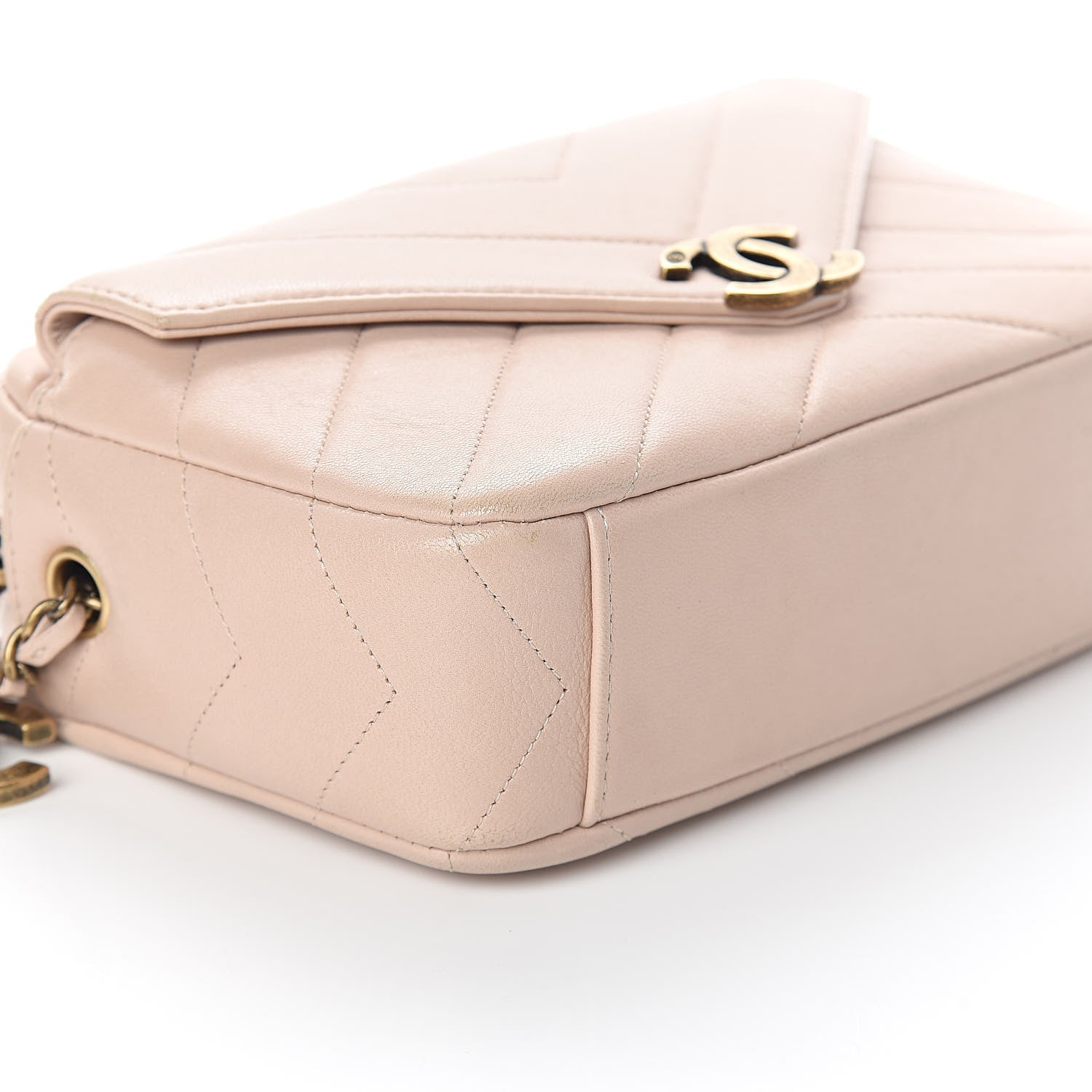 Chanel Shiny Lambskin Chevron Stitched Small Coco Camera Case Beige 9 of 10