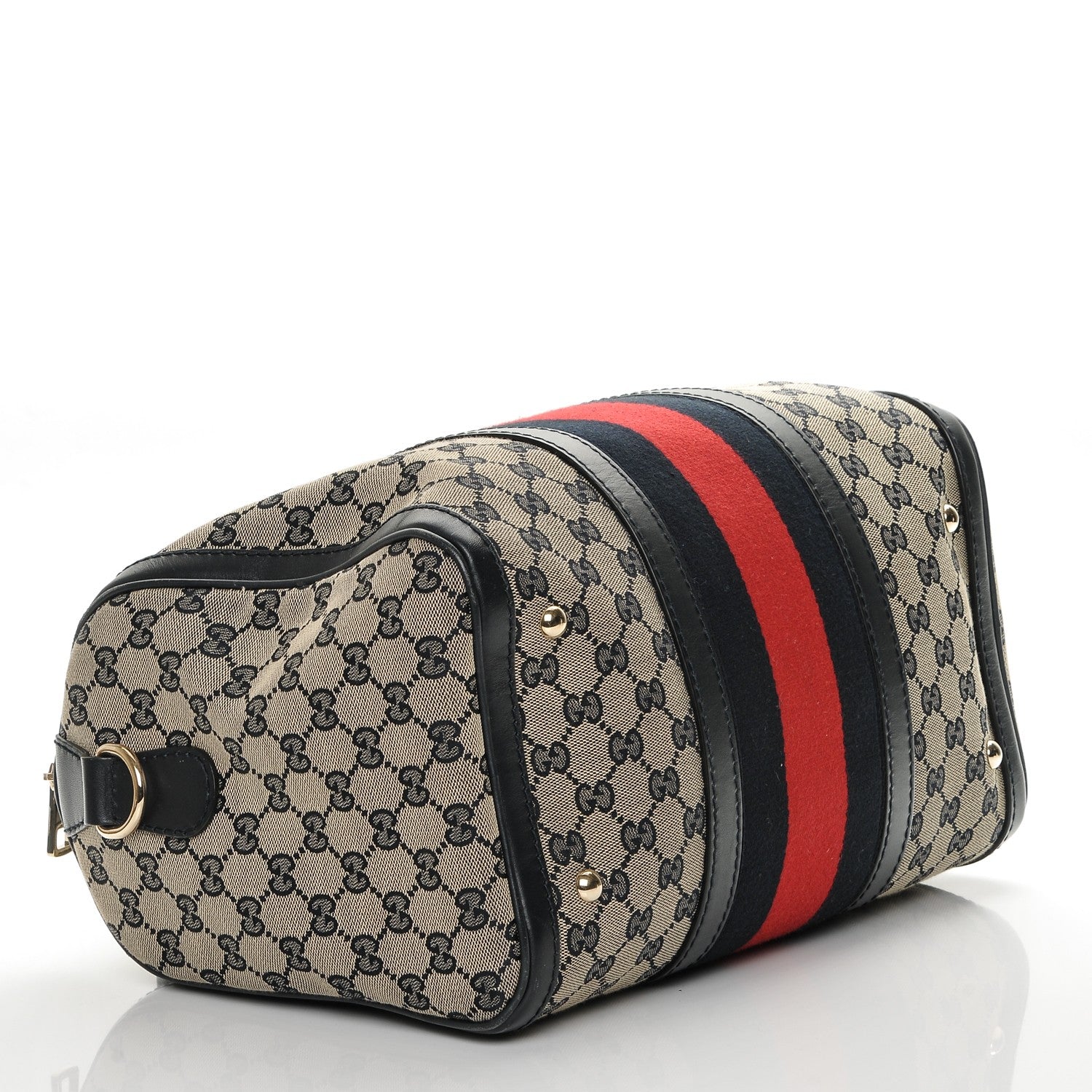 Gucci Monogram Selleria Calfskin Vintage Web Medium Boston Beige Blue 4 of 6