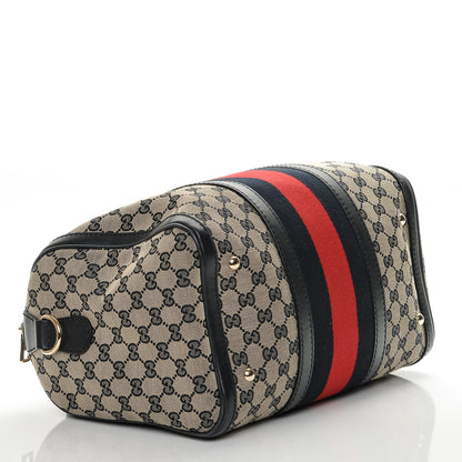 Gucci Monogram Selleria Calfskin Vintage Web Medium Boston Beige Blue 4 of 6