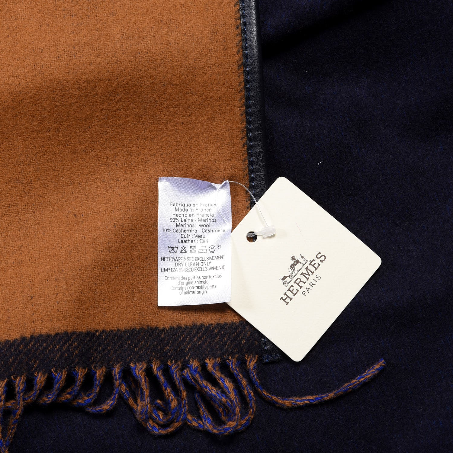 Hermes Wool Calfskin Reversible Highlands Poncho Navy Royal Fauve 2 of 3