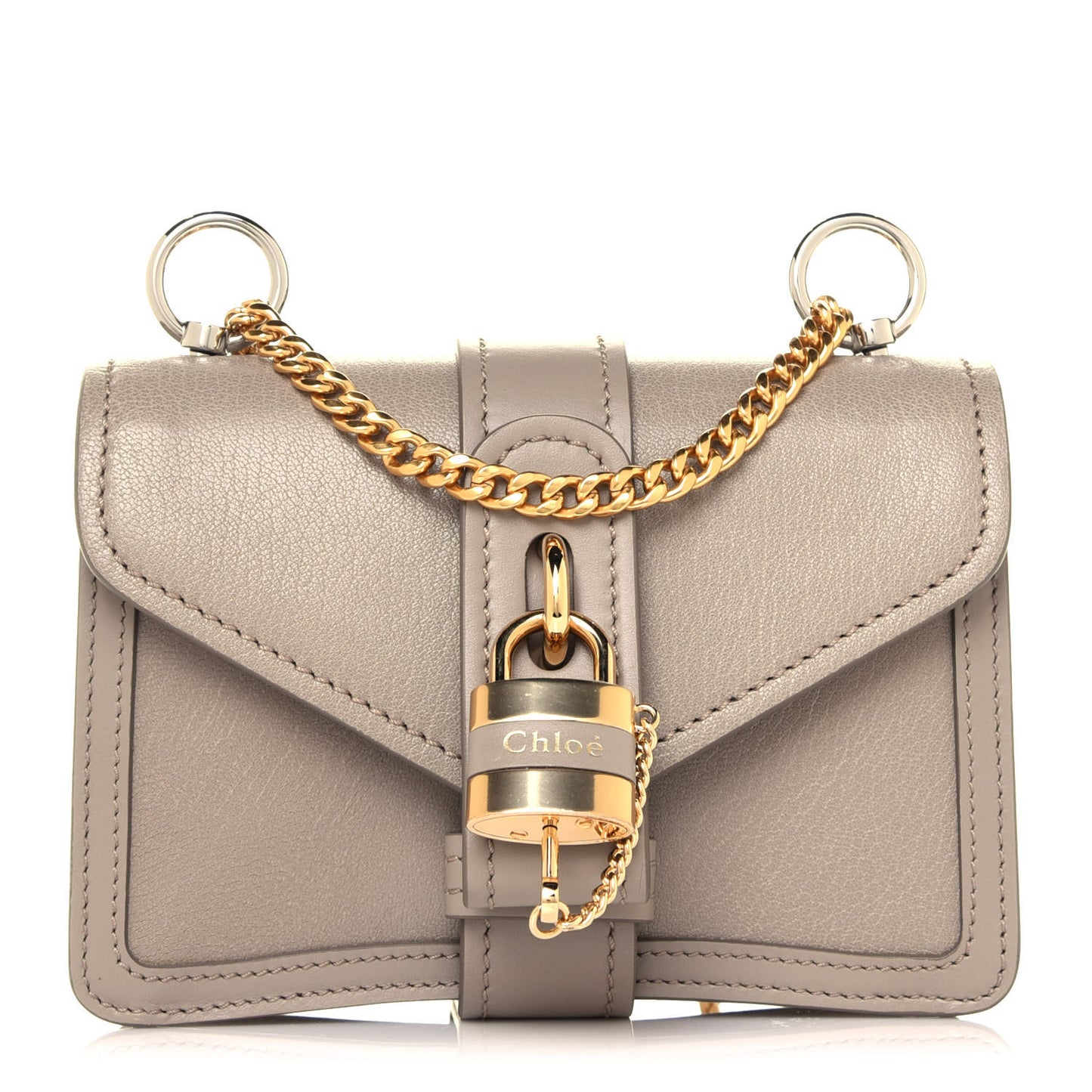 Shiny Goatskin Calfskin Mini Aby Chain Shoulder Bag Motty Grey