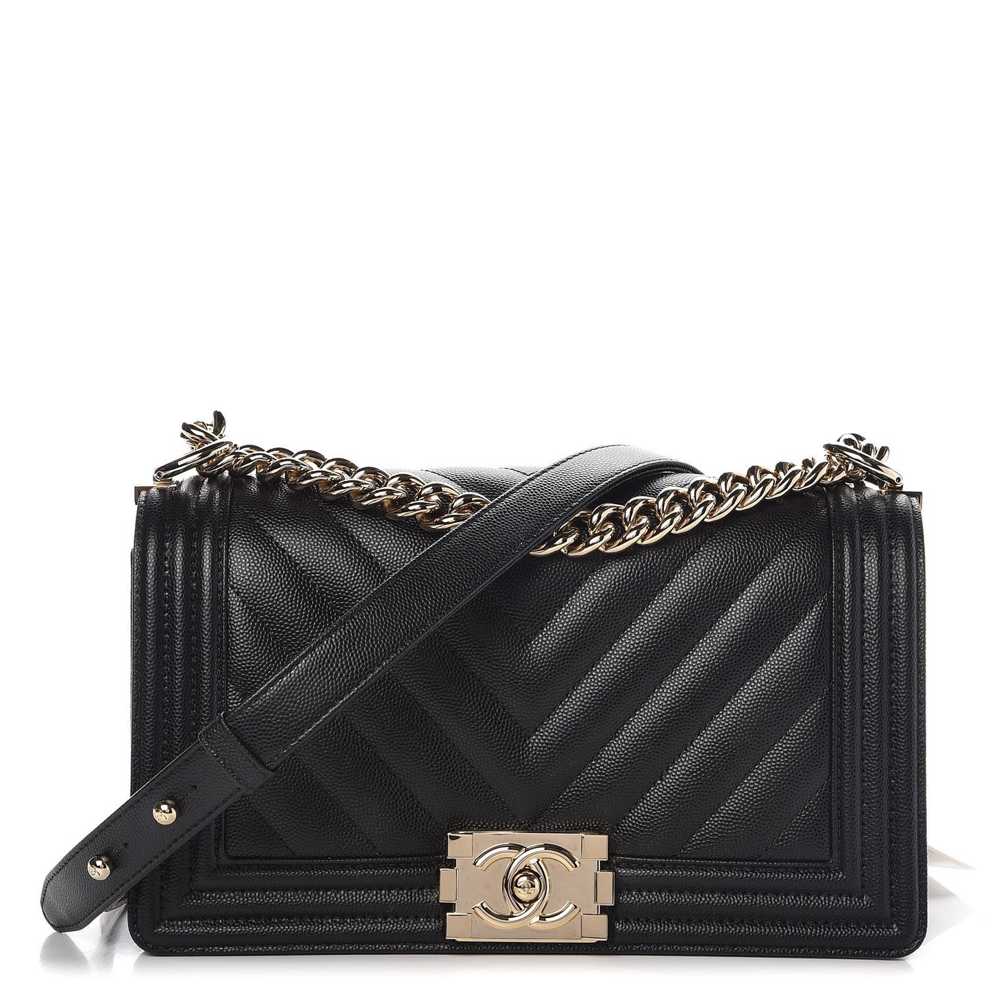 Caviar Chevron Quilted Medium Boy Flap Black