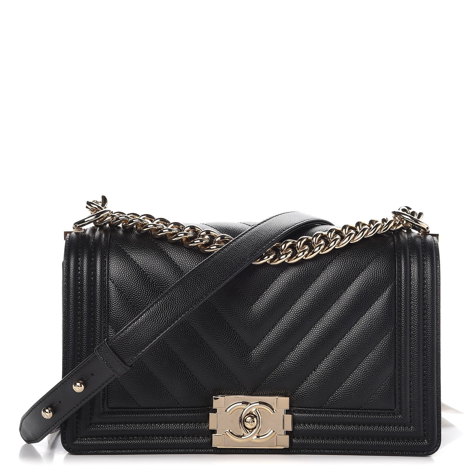 Chanel Caviar Chevron Quilted Medium Boy Flap Black 1 of 9