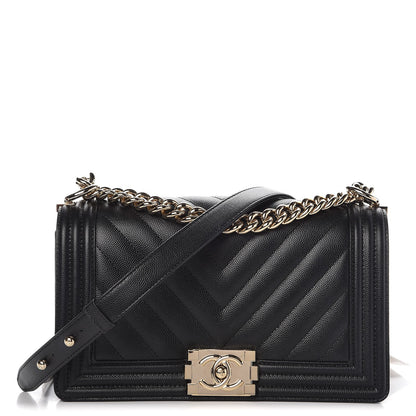 Chanel Caviar Chevron Quilted Medium Boy Flap Black 1 of 9