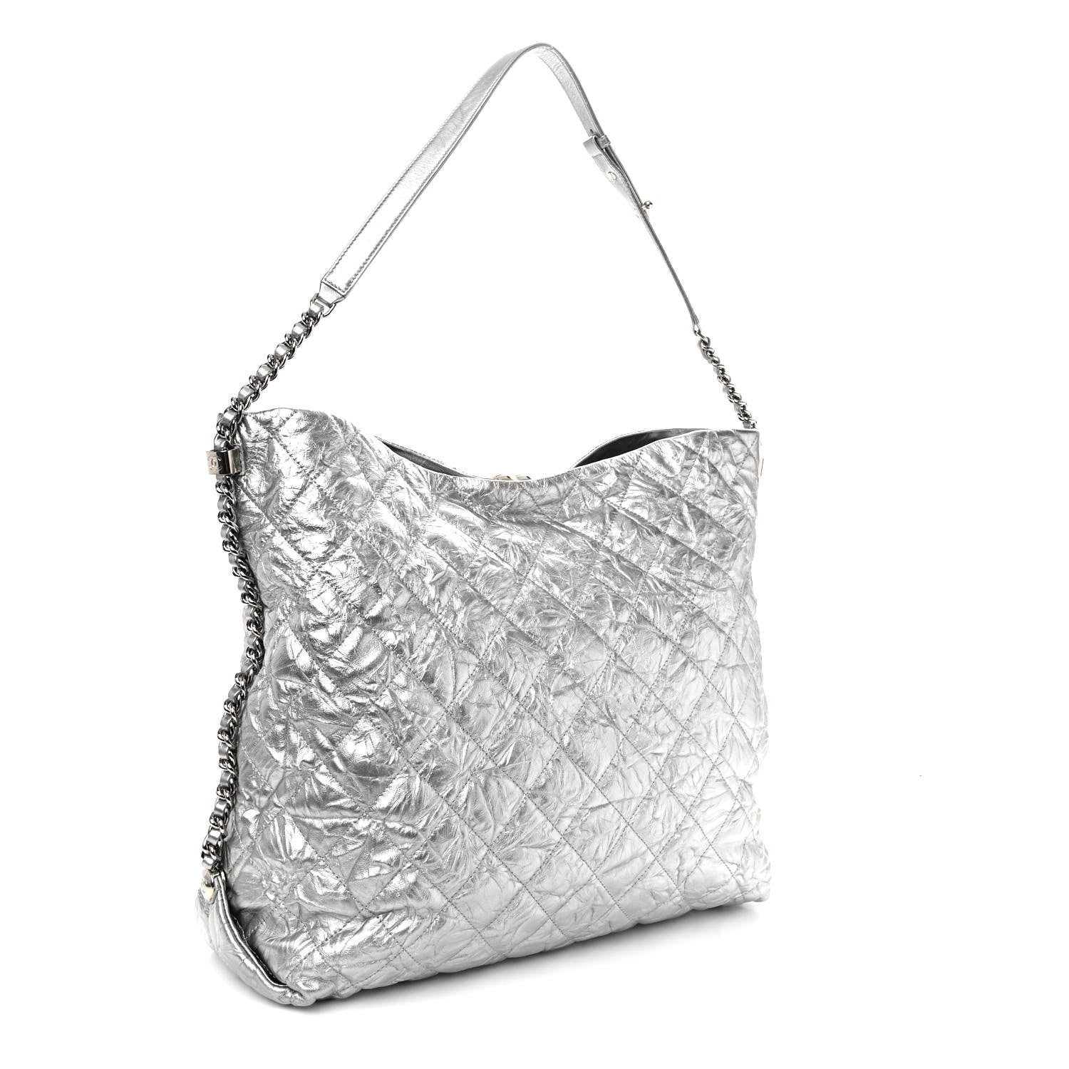 Chanel Metallic Crackled Calfskin Quilted Large Big Bang Hobo Silver 3 of 10