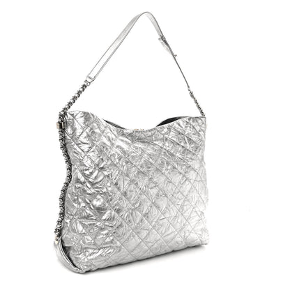 Chanel Metallic Crackled Calfskin Quilted Large Big Bang Hobo Silver 3 of 10