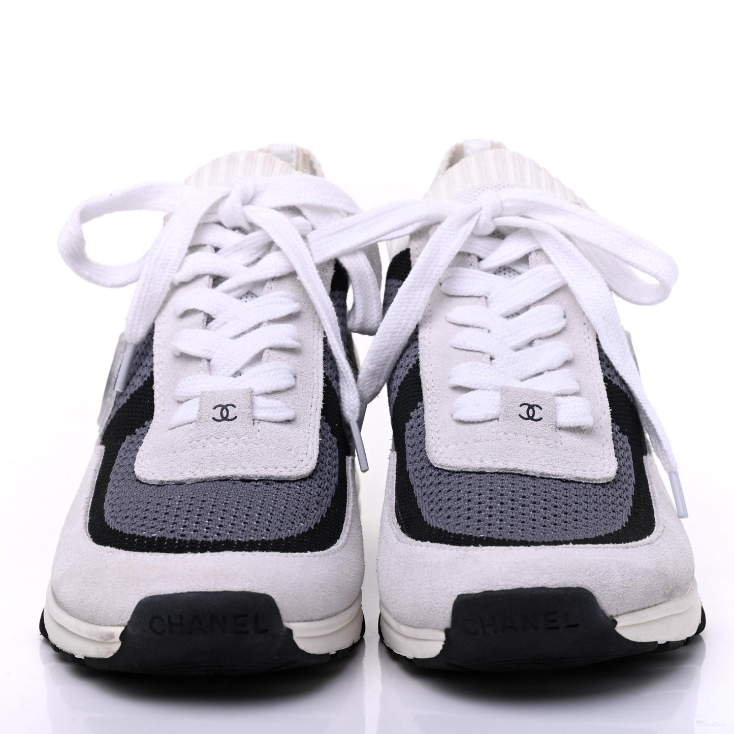 Fabric Suede Calfskin Stretch CC Sneakers 38 Beige Black