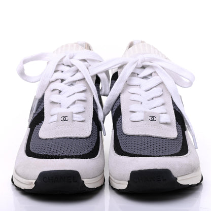 Chanel Fabric Suede Calfskin Stretch CC Sneakers 38 Beige Black 2 of 19