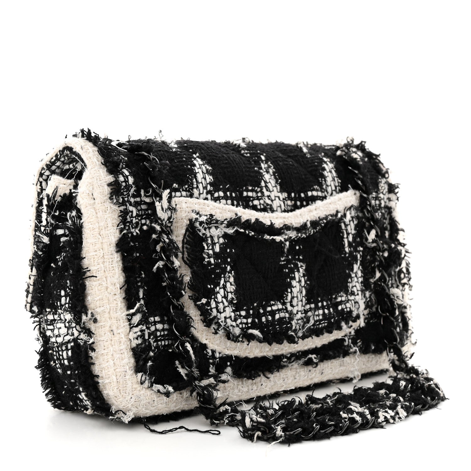 Chanel Tweed Quilted Tartan Medium Double Flap Black White 3 of 15