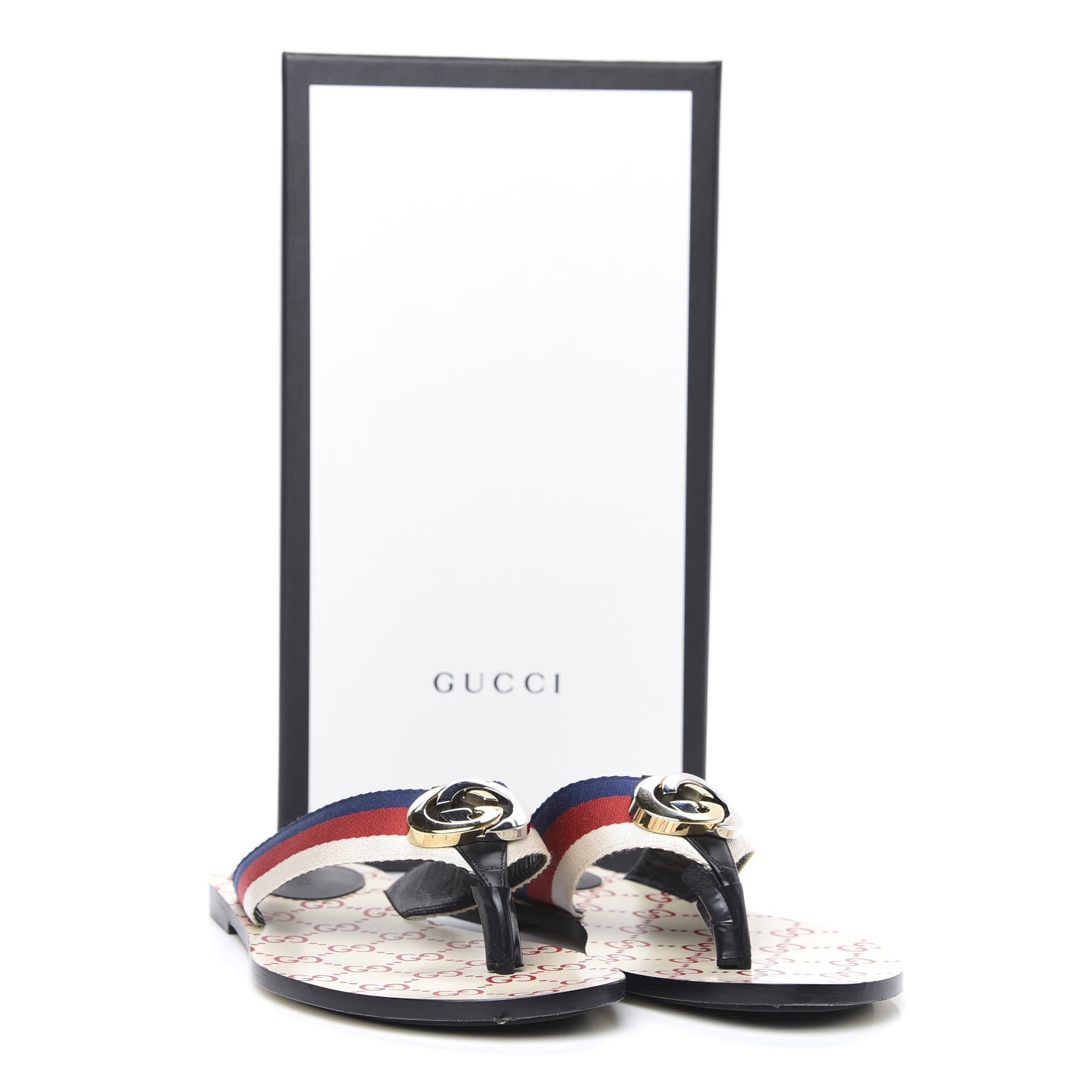Gucci Nylon Calfskin Sylvie Web GG Monogram Womens Thong Sandals 39.5 Mystic White Hibiscus Red Marine Black 9 of 9