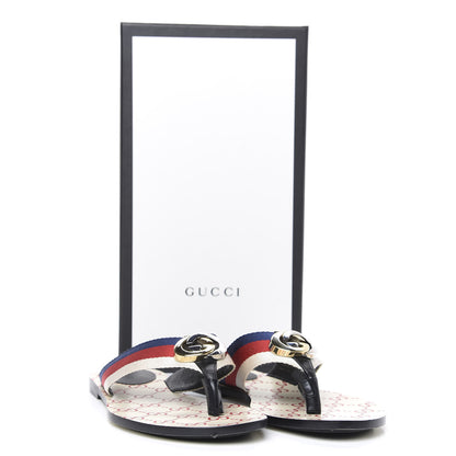 Gucci Nylon Calfskin Sylvie Web GG Monogram Womens Thong Sandals 39.5 Mystic White Hibiscus Red Marine Black 9 of 9