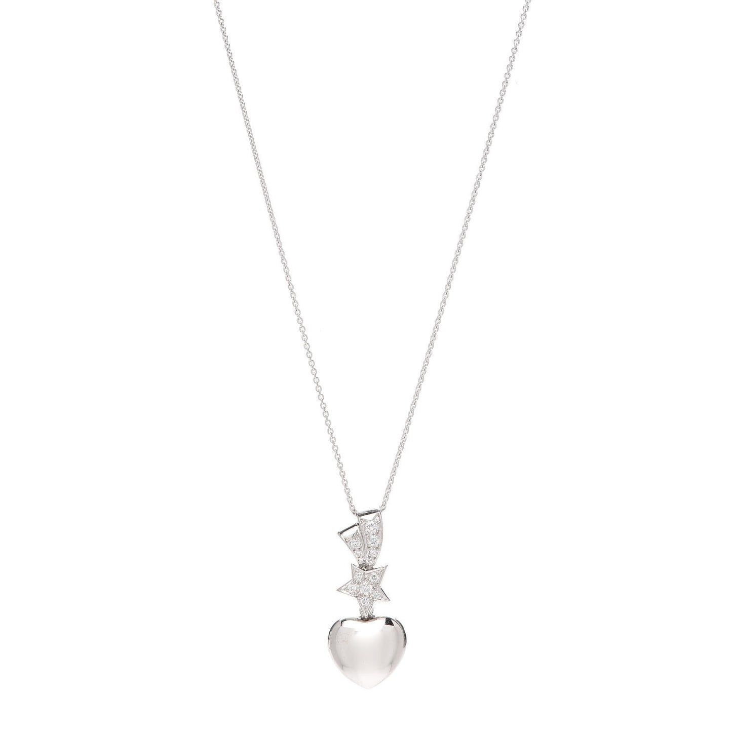 18K White Gold Diamond Shooting Star Comete Heart Pendant Necklace