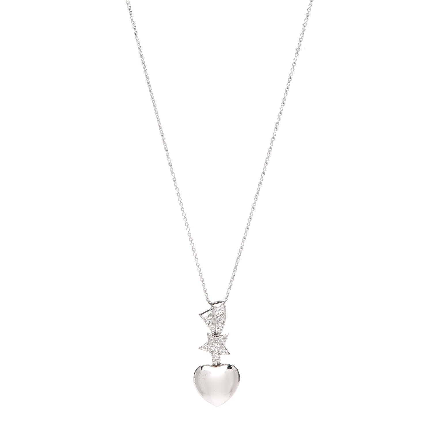 Chanel 18K White Gold Diamond Shooting Star Comete Heart Pendant Necklace 1 of 4