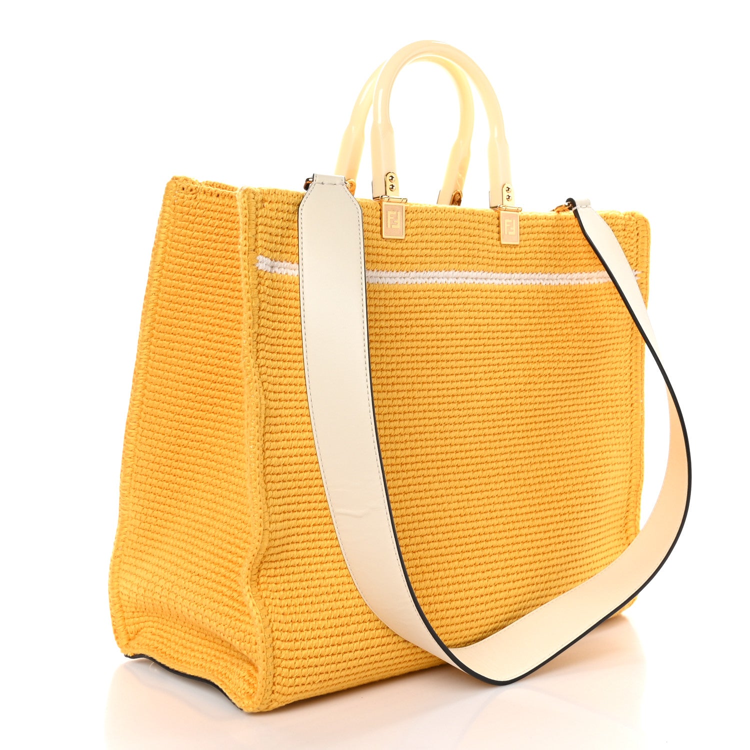 Fendi Crochet Vitello King Logo Plexiglass Medium Fendi Sunshine Shopper Tote Mimosa Panna 3 of 11