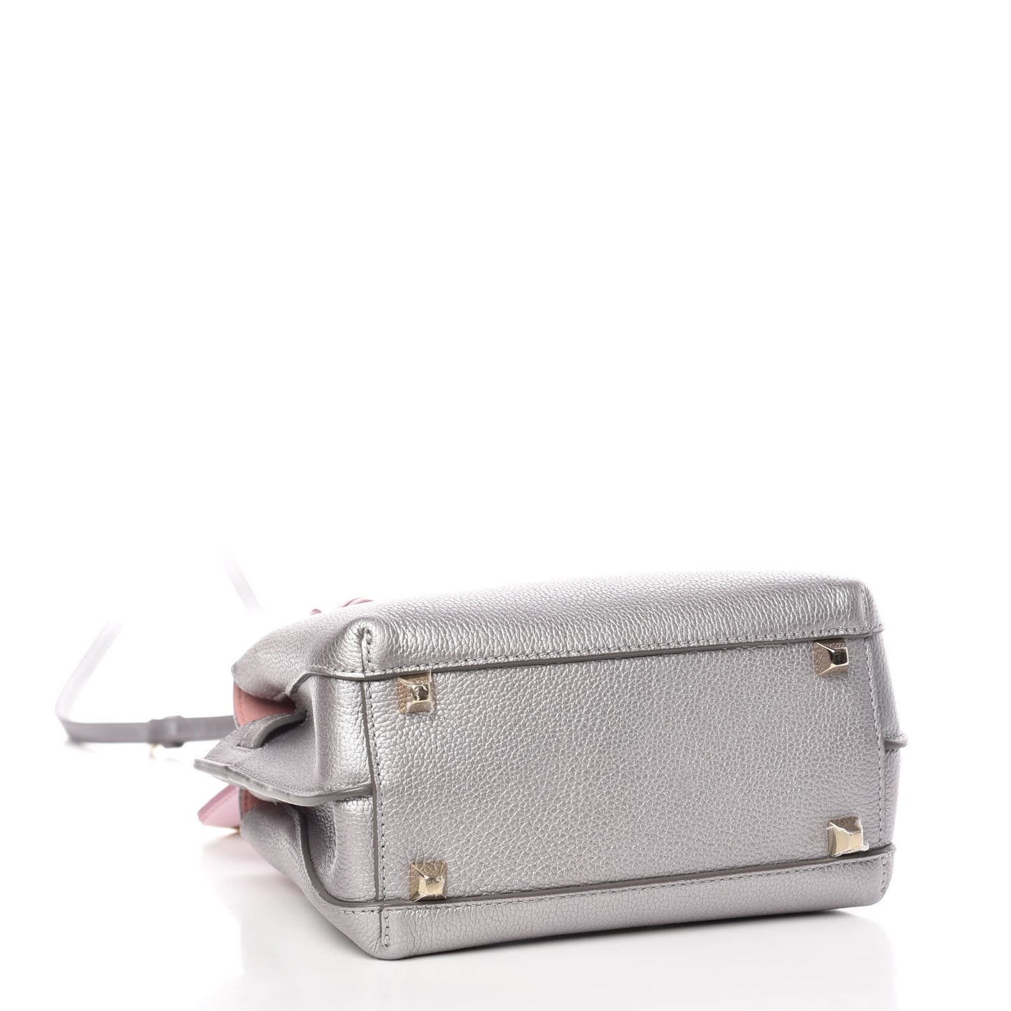 Metallic Grained Calfskin Mini Milla Tote Spike Silver