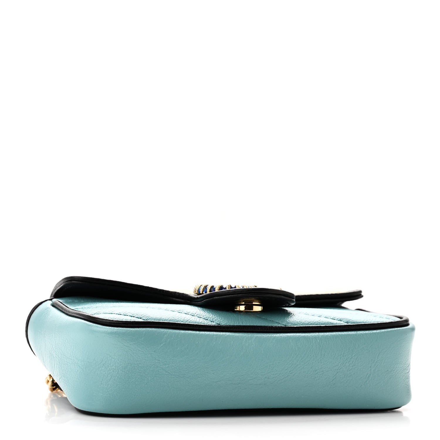 Gucci Azalea Calfskin Enamel Matelasse Diagonal Super Mini Torchon GG Marmont Shoulder Bag Butter Dusty Azure Black Electric Blue 4 of 11