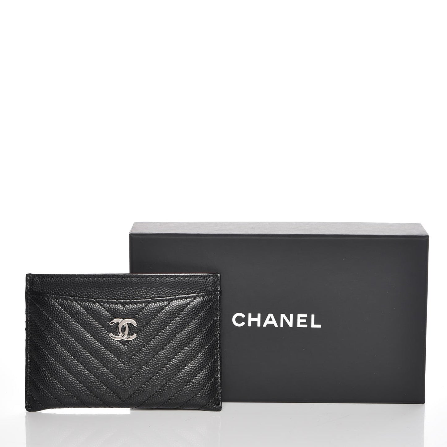Caviar Chevron Quilted Card Holder Black