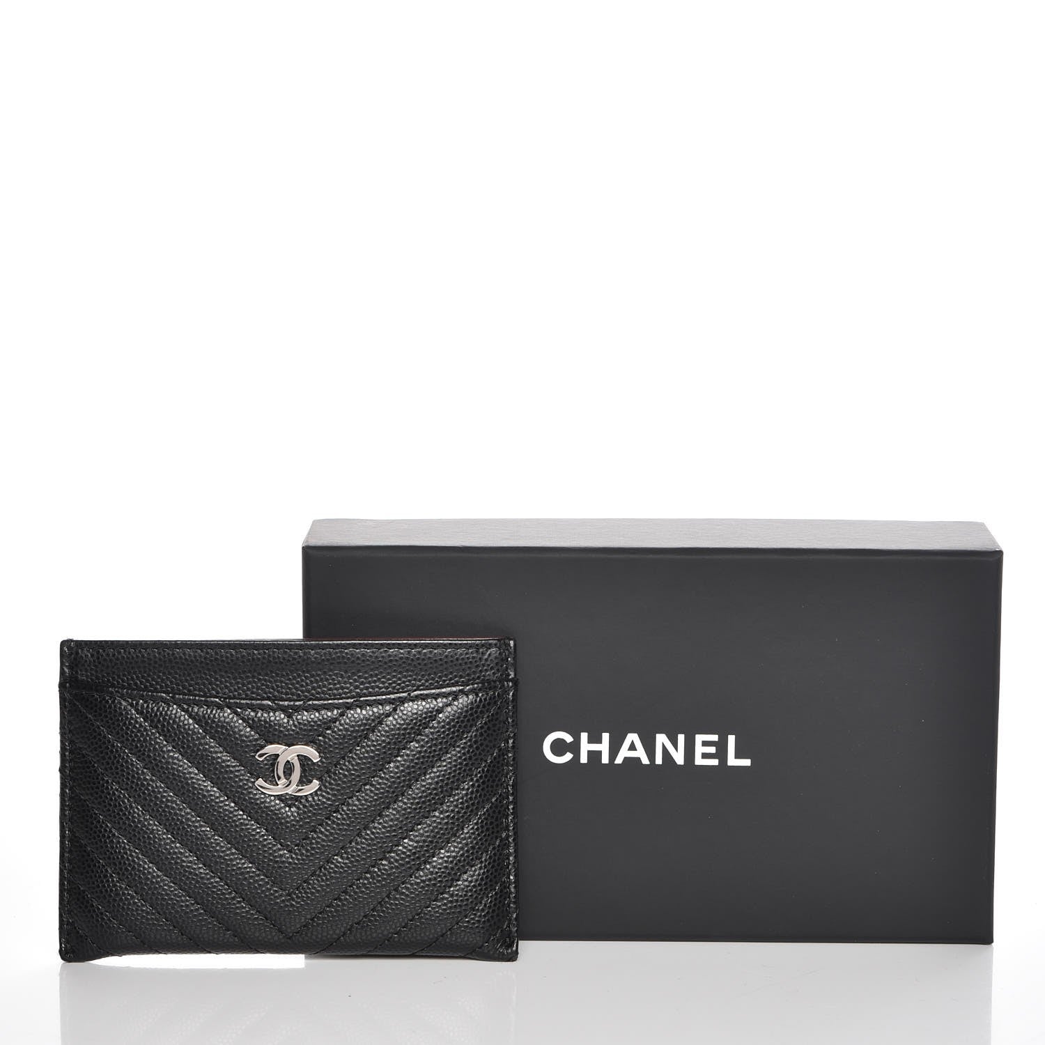 Chanel Caviar Chevron Quilted Card Holder Black 9 of 9
