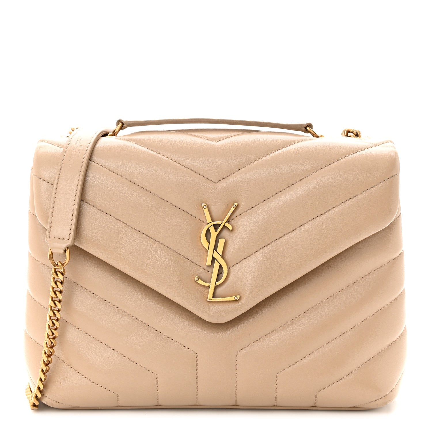 Saint Laurent Calfskin Y Quilted Monogram Small Loulou Chain Satchel Dark Beige 1 of 12