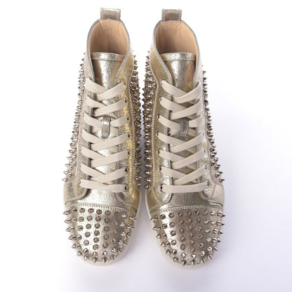 Christian Louboutin Metallic Laminato Spike Louis Flat Sneakers 43 Plantine Colombe 6 of 10
