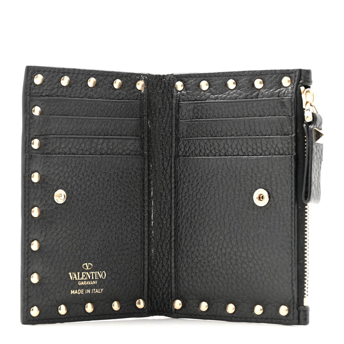 Pebbled Calfskin Rockstud Coin Case Card Holder Black