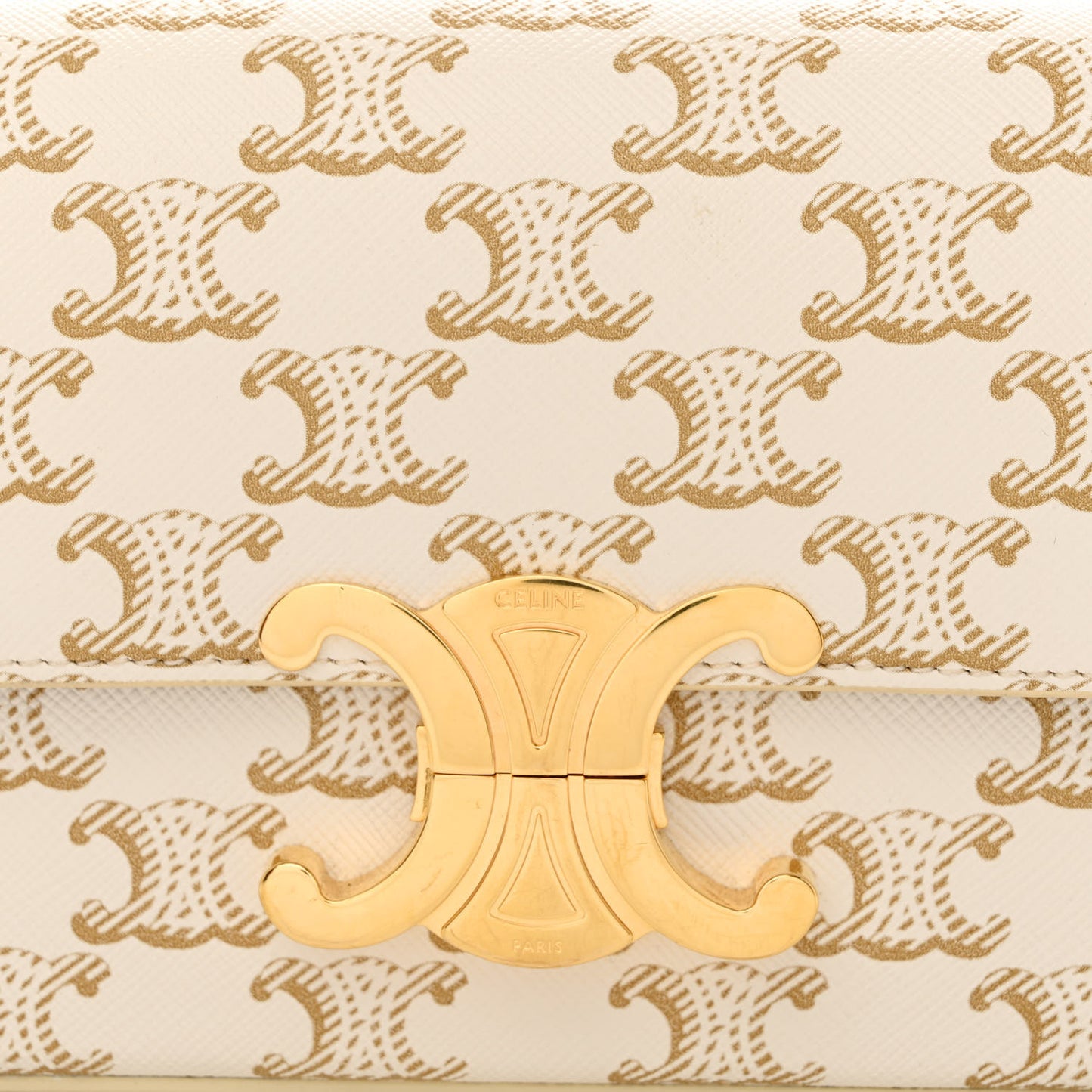 Canvas Calfskin Triomphe Shoulder Bag White