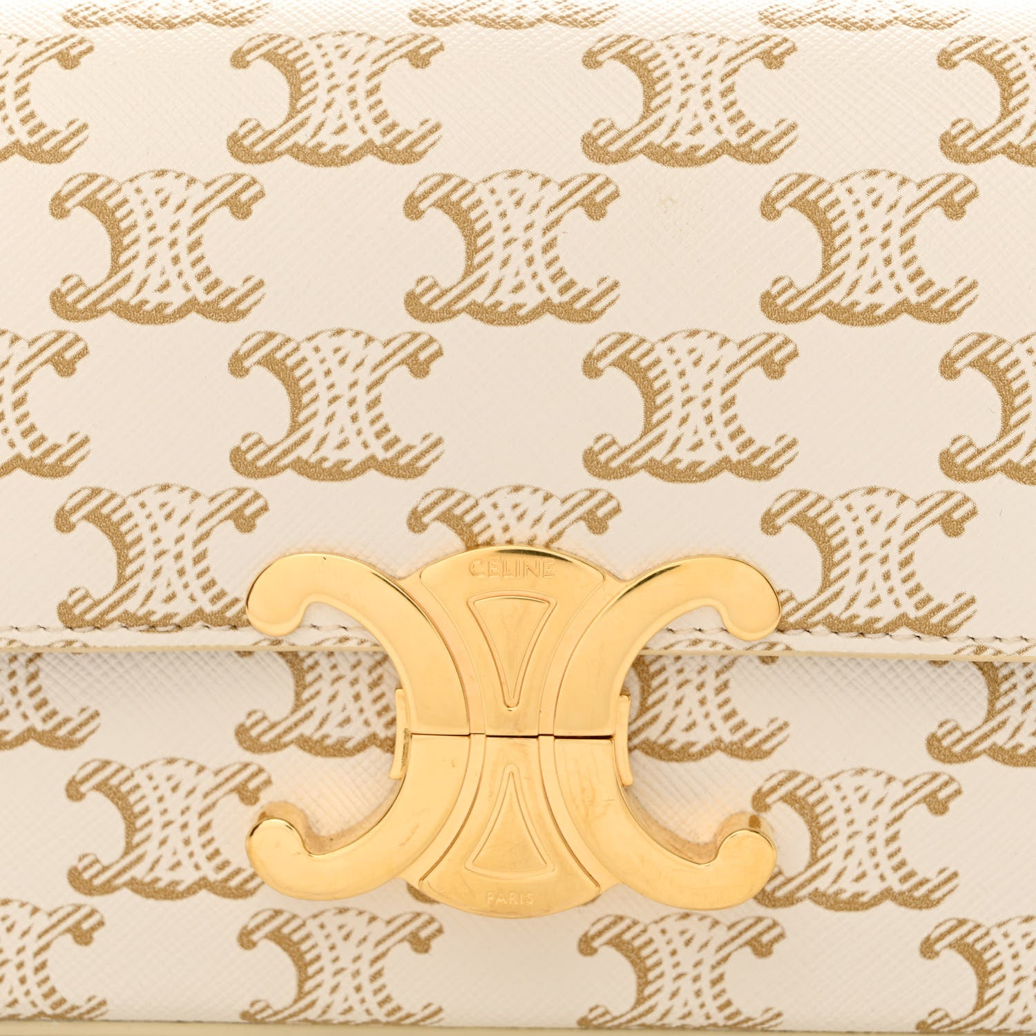 Celine Canvas Calfskin Triomphe Shoulder Bag White 10 of 13