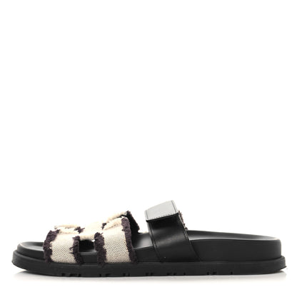 Hermes Techno Fringed H Canvas Caflskin Womens Chypre Sandals 38 Prunoir Black 1 of 9