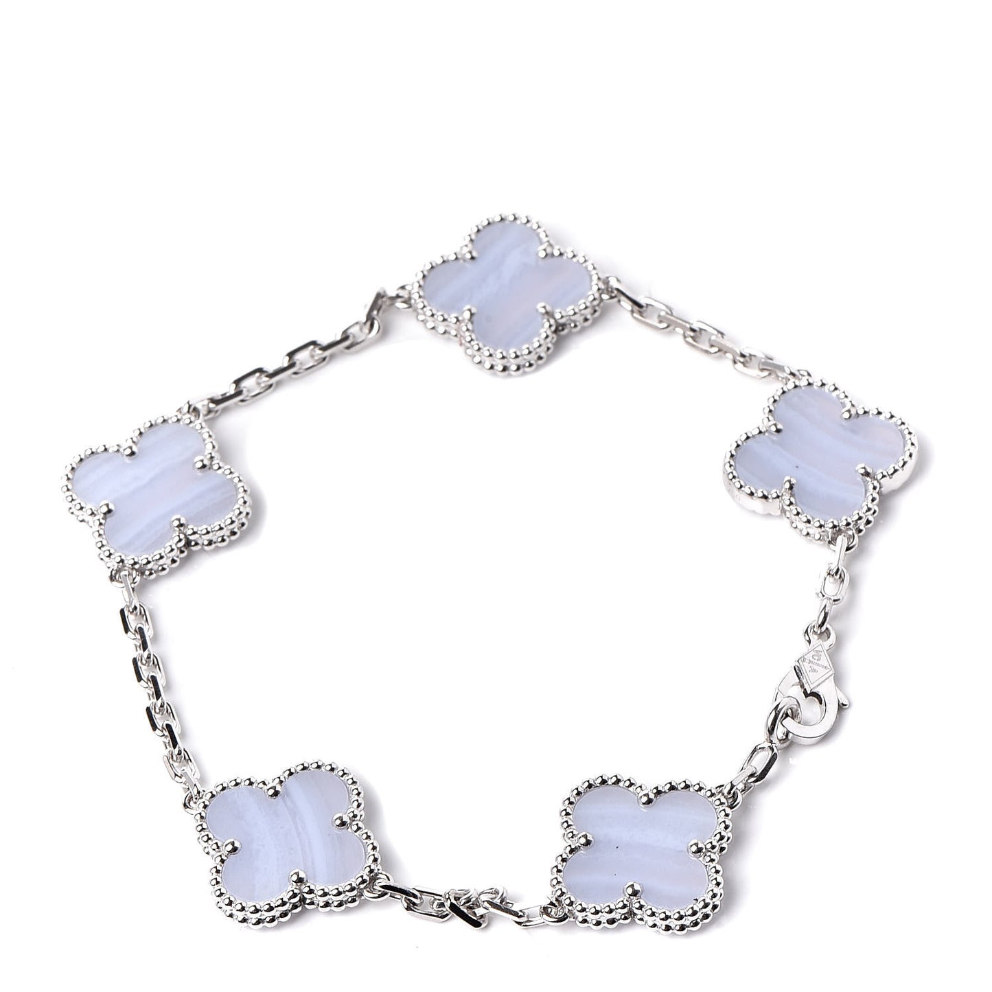 18K White Gold Chalcedony 5 Motifs Vintage Alhambra Bracelet
