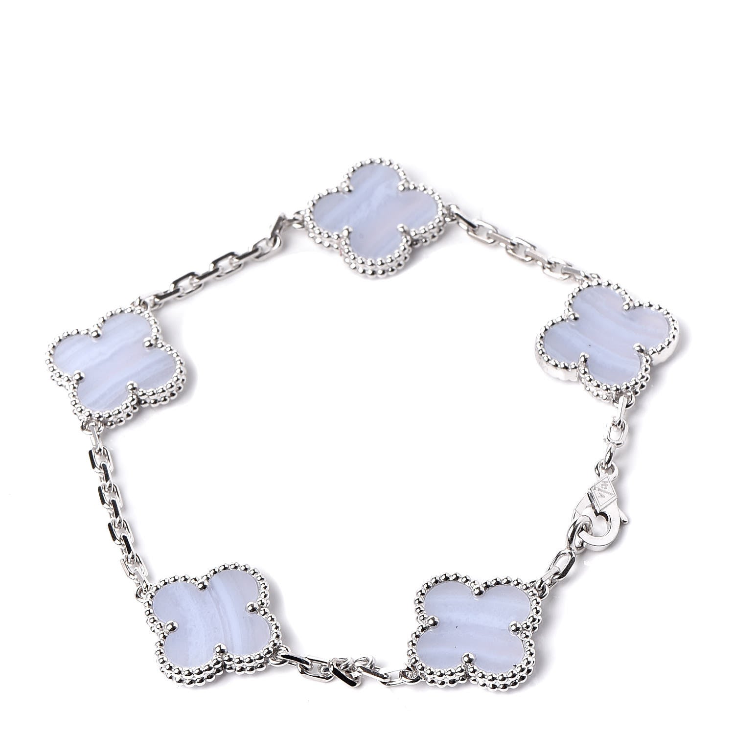 Van Cleef & Arpels 18K White Gold Chalcedony 5 Motifs Vintage Alhambra Bracelet 3 of 6