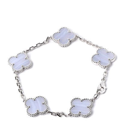 Van Cleef & Arpels 18K White Gold Chalcedony 5 Motifs Vintage Alhambra Bracelet 3 of 6